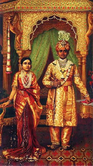 Raja Ravi Varma Krishnaraja Wadiyar IV and Rana Prathap Kumari of Kathiawar Spain oil painting art